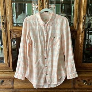 Lightweight pink plaid button down shirt